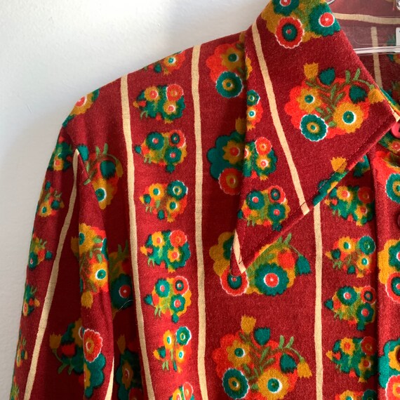 70s Vintage Wing Tipped Button Up Orange Floral D… - image 4