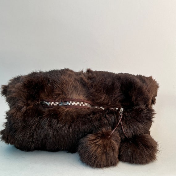 Vintage Real Brown Fur Hand Muffs with zipped pou… - image 2