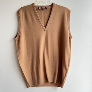 Vintage John Smedley Extra Fine Merino Wool Sand Brown Vest Unisex M/L Sleeveless V Neck Gilet Hipster Grandpa Dapper Preppy Fisherman Retro