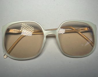 Vintage Pearly Cream Reading Glasses Frame, Retro 70s Women’s Eyewear