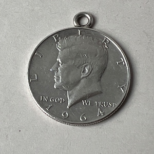 Sterling Silver John F Kennedy 1964 Half dollar Coin Medal Pendant, JFK Silver Medallion Token Necklace, Political Patriotic Birthday Gift