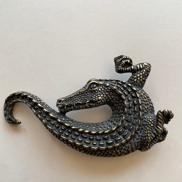 Vintage Croc Metal Animal Buckle Signed Made in Italy