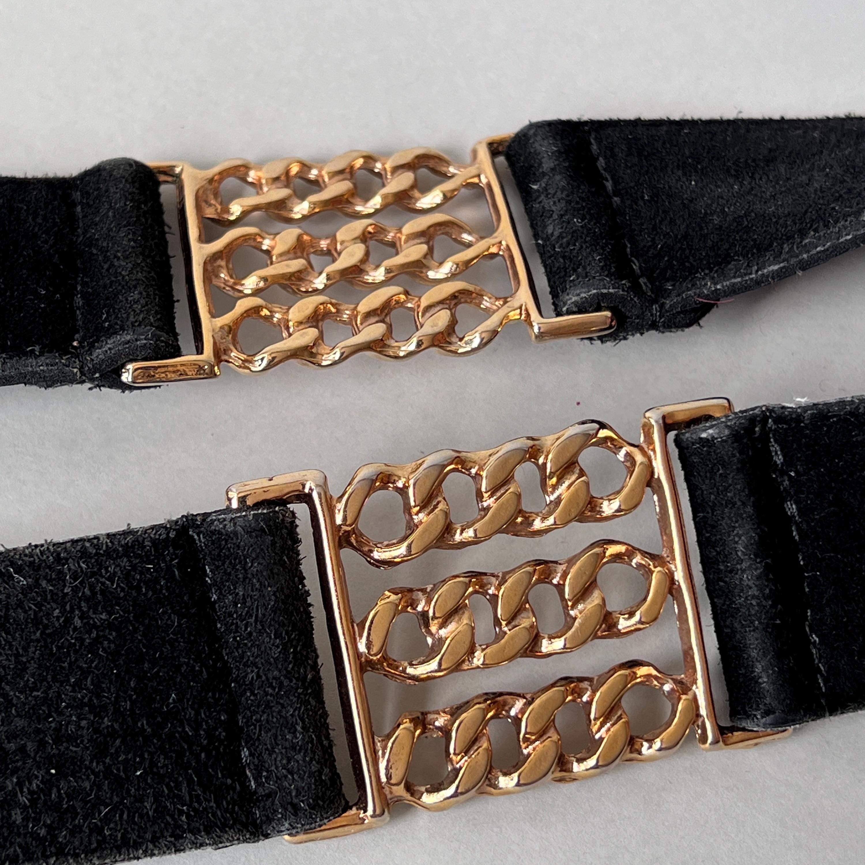 Vintage 80s Womens Black Suede Leather Belt Gold Metal  display picture 1