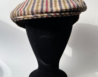 Vintage 100% Wool Tweed Flat Cap New Boy Hat, Plaid Classic Country Cap Size XL 61cm 7.5in