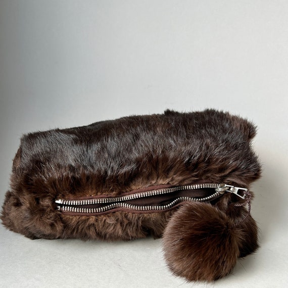 Vintage Real Brown Fur Hand Muffs with zipped pou… - image 1