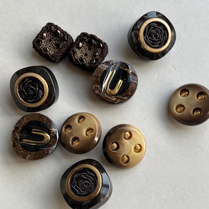 Vintage Assorted 10 silk and bead bejeweled buttons in Brown and Gold, Fancy Occasion Bridal Prom Gala Dress Coat Buttons