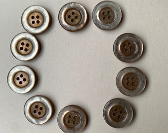 10 Vintage Madre de Perla Botones dos tonos cuatro agujeros para vestido de novia haciendo costura tejer proyecto de arte MOP Shell Botones