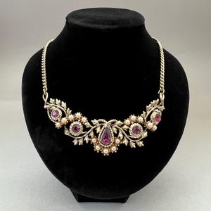 Vintage Kunstperlen und Lila Stein Bib Halskette