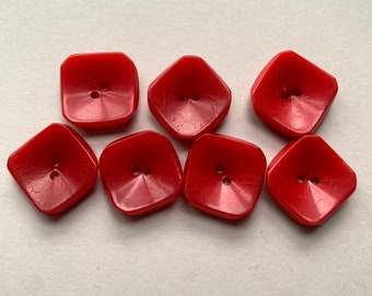 Vintage 7 boutons carrés rouges deux trous pour la confection de vêtements, la couture et l'artisanat