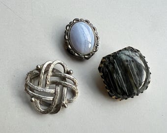 Anillos para bufanda redondos con piedras preciosas y marco de plata vintage: elige