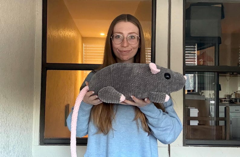 Ricky The Rat Crochet Pattern, Crochet Jumbo Plushie, Giant Rat Amigurumi Pattern image 5