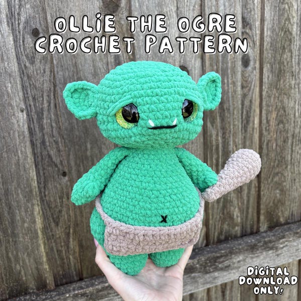 Ollie the Ogre Crochet Pattern, PDF Digital Download for Amigurumi, DIY Cute Kawaii Stuffed Animal, Crochet Mythical Animal