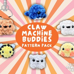 Claw Machine Buddies Crochet Pattern Pack, 6-in-1 No Sew Crochet Pattern, Market Crochet Pattern Bundle, Crochet for Beginners, Mini Animals