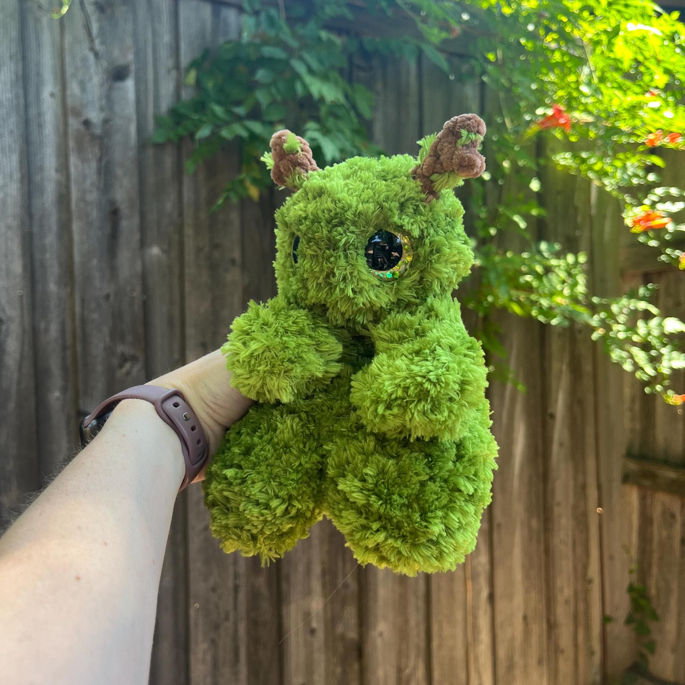 Moss the Sprite Snuggler Crochet Pattern With Fluffy Yarn Tips