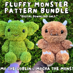 Fluffy Monster Crochet Pattern Bundle, Gizmo the Goblin & Mocha the Monster Crochet Patterns, PDF Digital Download,  Fluffy Yarn Pattern