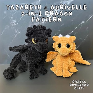 2-in-1 Dragon Pattern, Dragon Crochet Pattern, Tazareth & Aurivelle, Small Crochet Dragon Pattern, Crochet Dragons