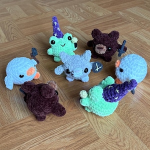 4-in-1 Häkelanleitungspaket, niedliches einfaches anfängerfreundliches Markt-Prep-Häkelmuster, DND-inspirierte Tiere mit Frosch, Bär, Katze und Ente