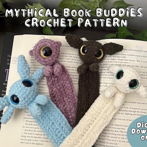 Mythical Book Buddies Crochet Bookmark Pattern, No Sew Crochet Pattern, Quick Crochet Patterns, Crochet Bookmark for Readers