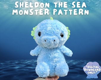 Sheldon le monstre marin, téléchargement numérique PDF pour Amigurumi, peluche Kawaii mignon bricolage, monstre au crochet, motif de laine duveteuse