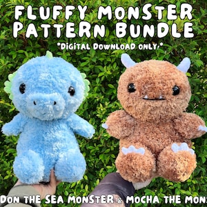 Fluffy Monster Crochet Pattern Bundle, Sheldon Sea Monster & Mocha the Monster Crochet Patterns, PDF Digital Download,  Fluffy Yarn Pattern