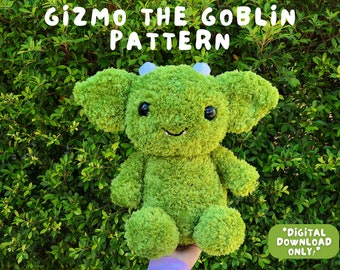 Gizmo the Goblin Häkelanleitung, PDF Digital Download für Amigurumi, DIY süßes Kawaii Stofftier, Monster gehäkelt, flauschiges Garnmuster