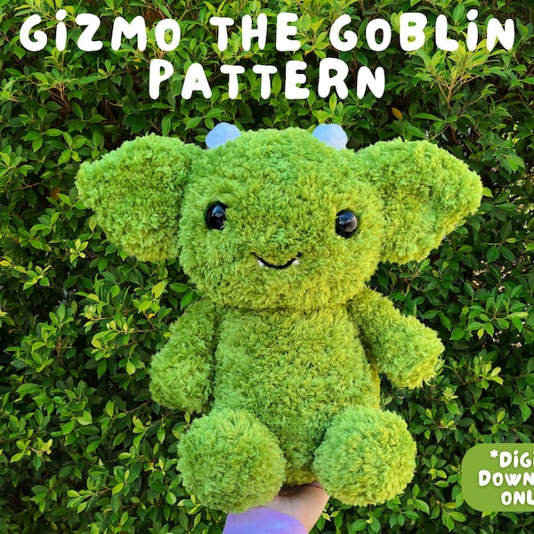 Gizmo the Goblin Häkelanleitung, PDF Digital Download für Amigurumi, DIY süßes Kawaii Stofftier, Monster gehäkelt, flauschiges Garnmuster