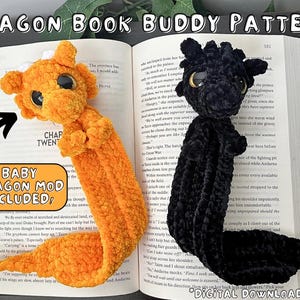 Dragon Book Buddy + Baby Dragon Mod, Dragon Crochet Bookmark, No Sew Crochet Pattern, Quick Crochet Patterns, Crochet Dragon Bookmark