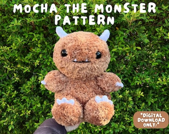 Mocha das Monster Häkelanleitung, PDF Digital Download für Amigurumi, Süßes Kawaii Stofftier zum Selbermachen, Häkelmonster, flauschiges Garnmuster