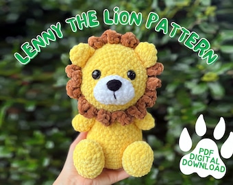 Lenny the Lion Crochet Pattern, PDF Digital Download for Amigurumi, DIY Cute Kawaii Stuffed Animal