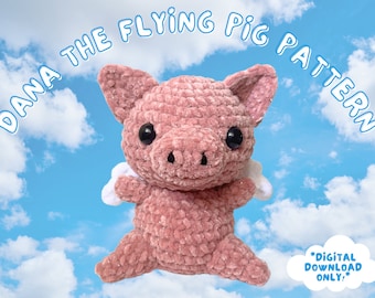 Fliegendes Schwein Häkelanleitung, Dana das fliegende Schwein, Häkelanleitung Schwein, PDF digitaler Download für Amigurumi, DIY süßes Kawaii Kuscheltier