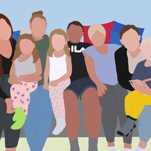 Foto de familia personalizada, retrato de pareja personalizado, retrato de amigo mascota, descarga digital, ilustración sin rostro, idea de regalo