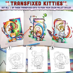 Transfixed Kitties Coloring Pages - Instant PDF Download