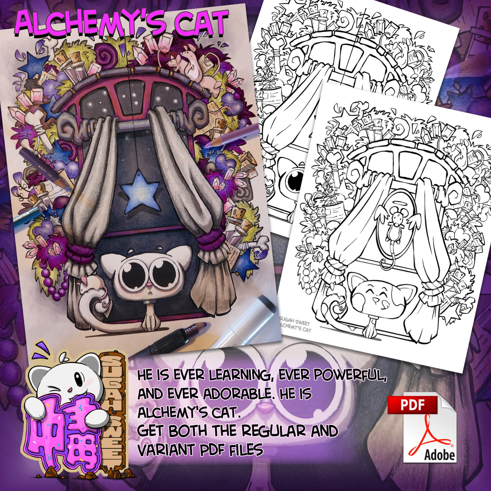 Alchemy's Cat Coloring Page - Instant PDF Download - Etsy