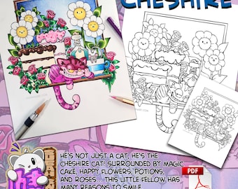 Cheshire Cat Coloring Pages - Instant PDF Download