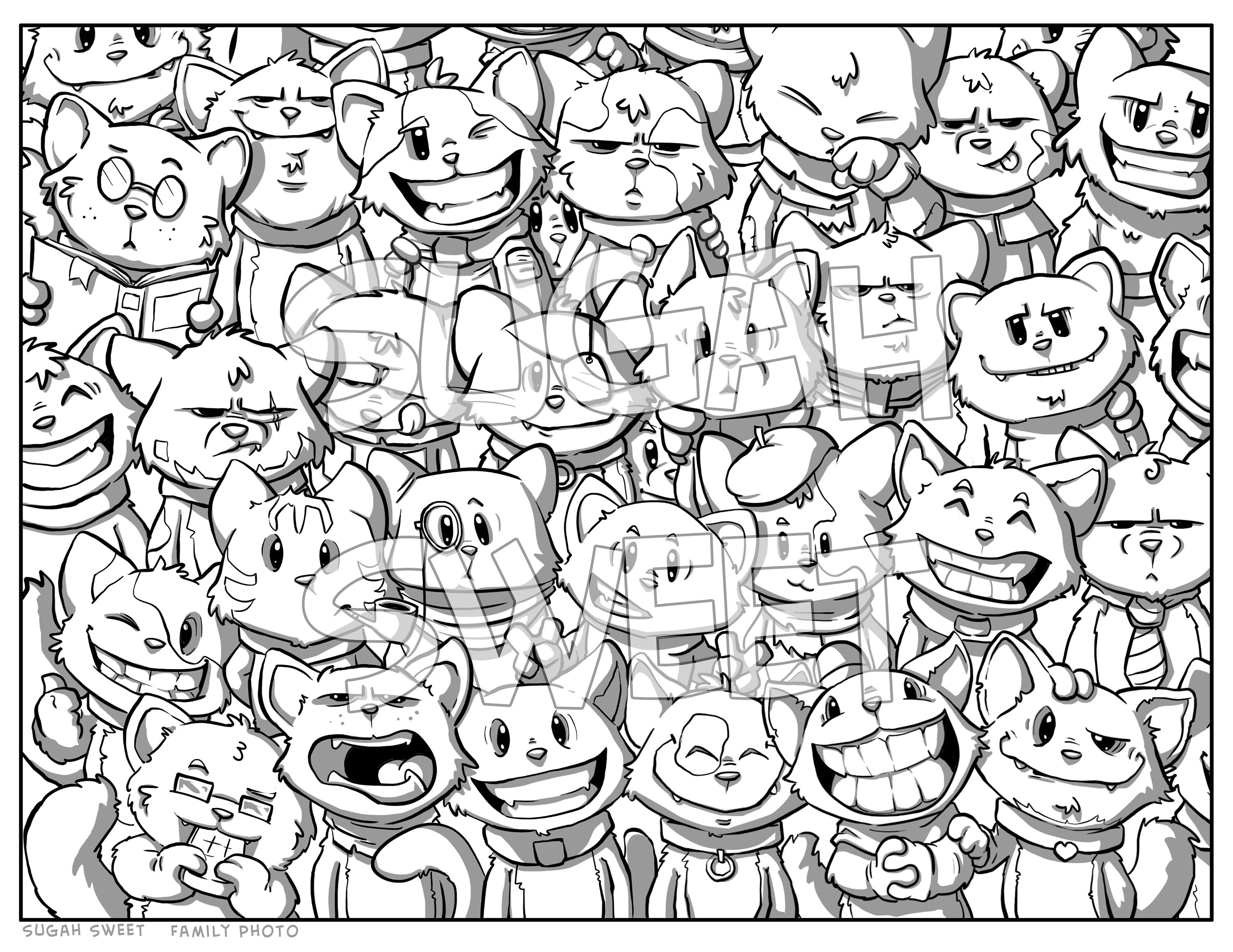 Murray's Family Photo - Cute Cat Family Photo Adult and Child Coloring ...