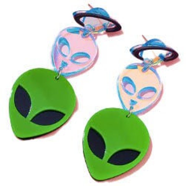 Boucles d'oreilles Alien / UFO, Boucles d'oreilles Festival, Boucles d'oreilles Rave, Bijoux Festival, Bijoux Rave, Accessoires Rave, Accessoires Festival, Alien Rave