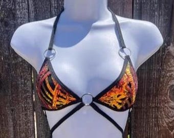 Handmade Sequin Bikini Top, Rave Festival Outfit