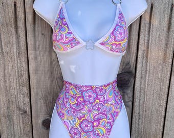 Groovy Pink Floral Rave Outfit: Women's Festival Set