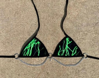 Haut de bikini Rave imprimé éclairs, haut de bain triangle festival