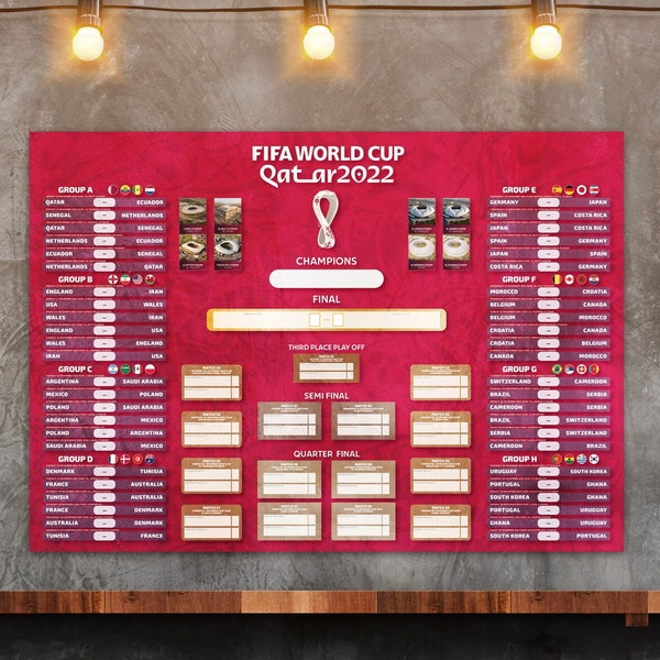 Multi-Size FIFA 2022 Qatar World Cup Wall Chart - World Cup Wall Planner A1,A2,A3,A4 sizes, plus home or office draw cut out countries