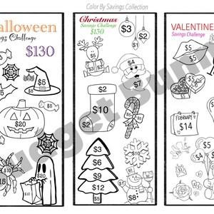 Color by Savings Collection | Savings Challenge | Halloween. Christmas. Valentine’s Day