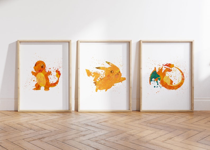 Set of 3 Pokemon Poster Pokemon Wall Art Playroom Wall Etsy