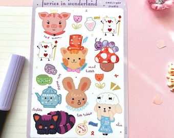 Hoja de pegatinas de Alicia en el país de las maravillas / Pegatinas de Alicia kawaii Decoración de Disney Papelería estética Pegatinas para planificador Diario / Papelería de Disney