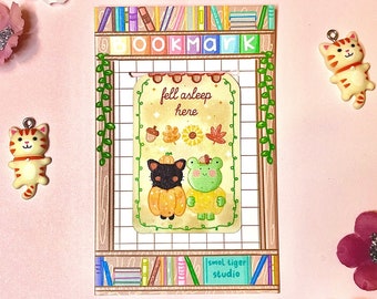 Cute Fall Magnetic Bookmark | Kawaii Bookmark Magnetic | Autumn Bookmark Book Clip Fall Vibes Book Mark Cat Bookmark | Animal Bookmark Frog
