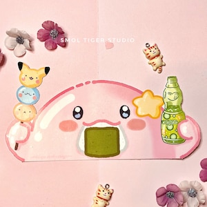 Cute Kirby Car Sticker | Kawaii Kirby Bumper Sticker | Japanese food Bumper Sticker | UV Resistant Laminated Car Sticker | Cute Food Sticker