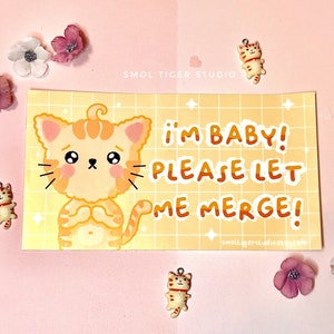 Cute Merging Cat Car Sticker | Cute Car Bumper Sticker | Let me Merge Bumper Sticker | UV Resistant Laminated Car Sticker | Cute Cat Bumper