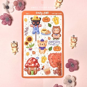 Cute Autumn Stickersheet | Fall sticker sheet | Kawaii animal stickers | Cute Cat stickersheet | Halloween stickers | Fall Decor Sticker