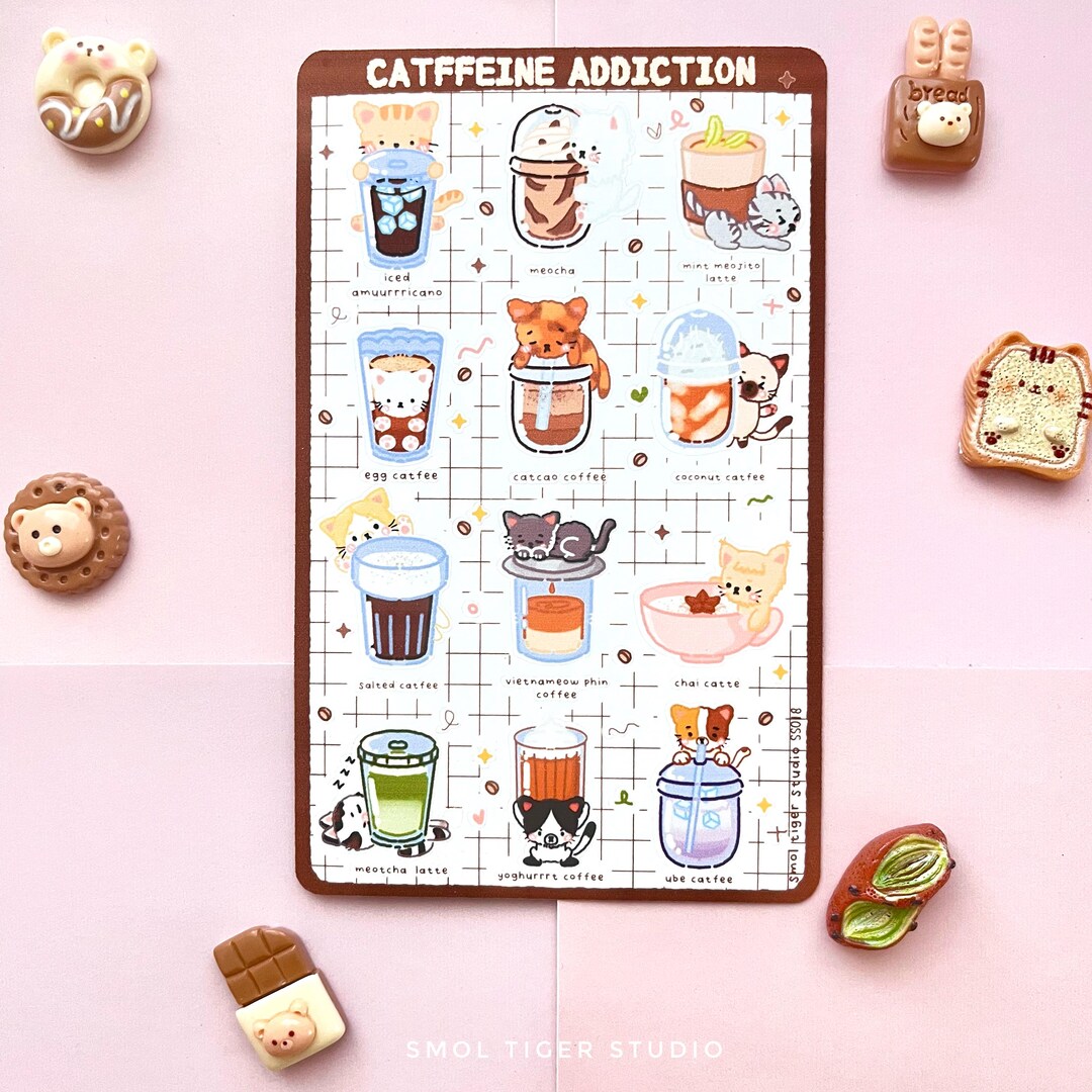 Caffeine Sticker | Cute Cat Sticker Sheet | Coffee Sticker Sheet | Cat ...