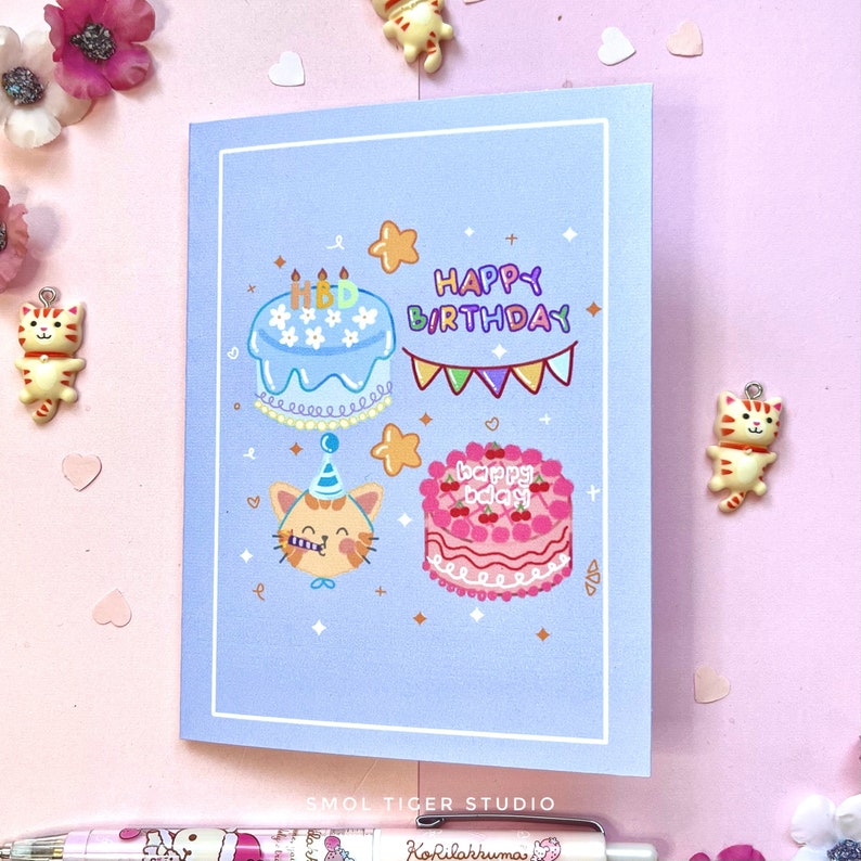 Happy Birthday Greeting Card and Kawaii Stickers Cute Sticker Sheet ...