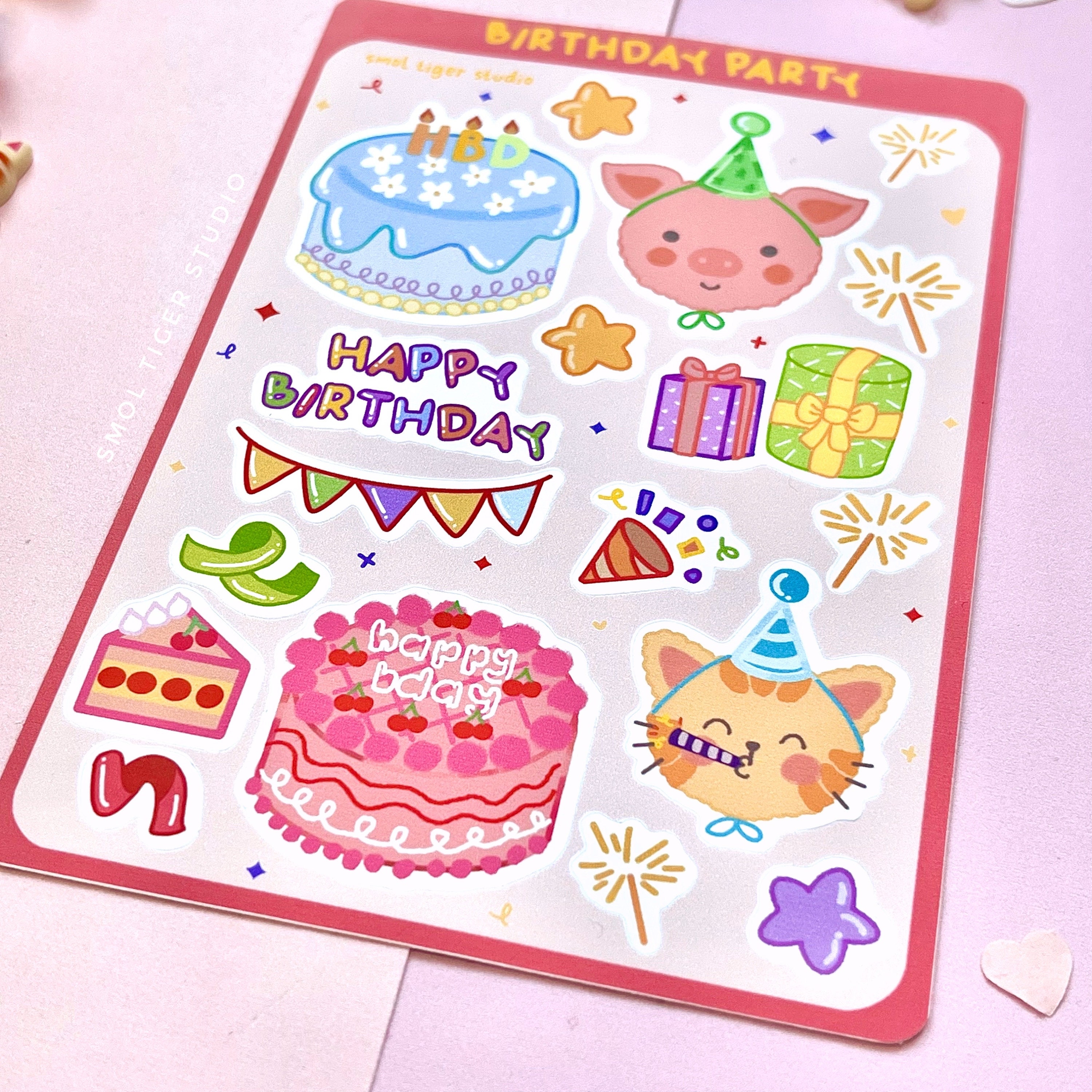 Happy Birthday Greeting Card and Kawaii Stickers Cute Sticker Sheet ...